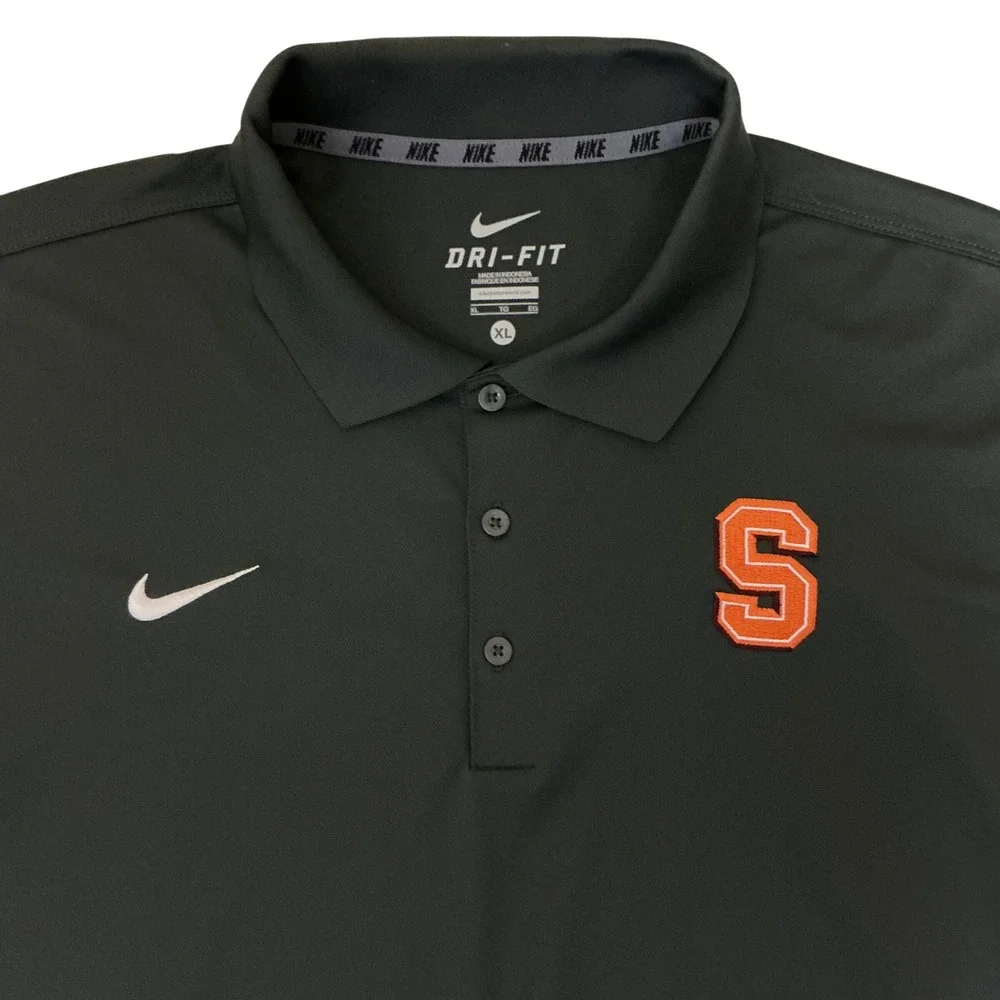 Nike Polo Shirt Mens XL Black Syracuse University Orange Dri-FIT Short Sleeve
